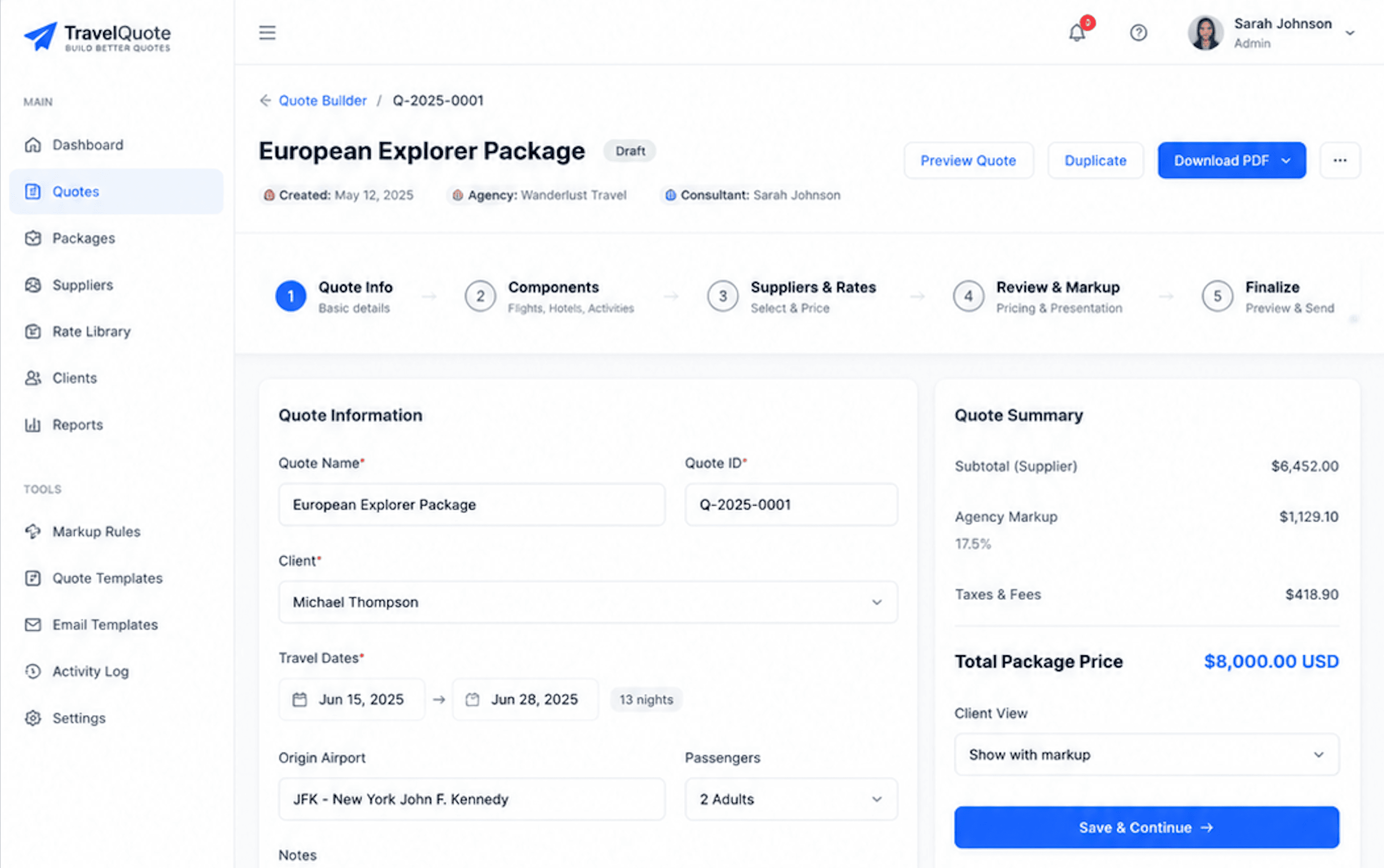Custom Quote & Package Builder Web Tool for an Independent Travel Agency